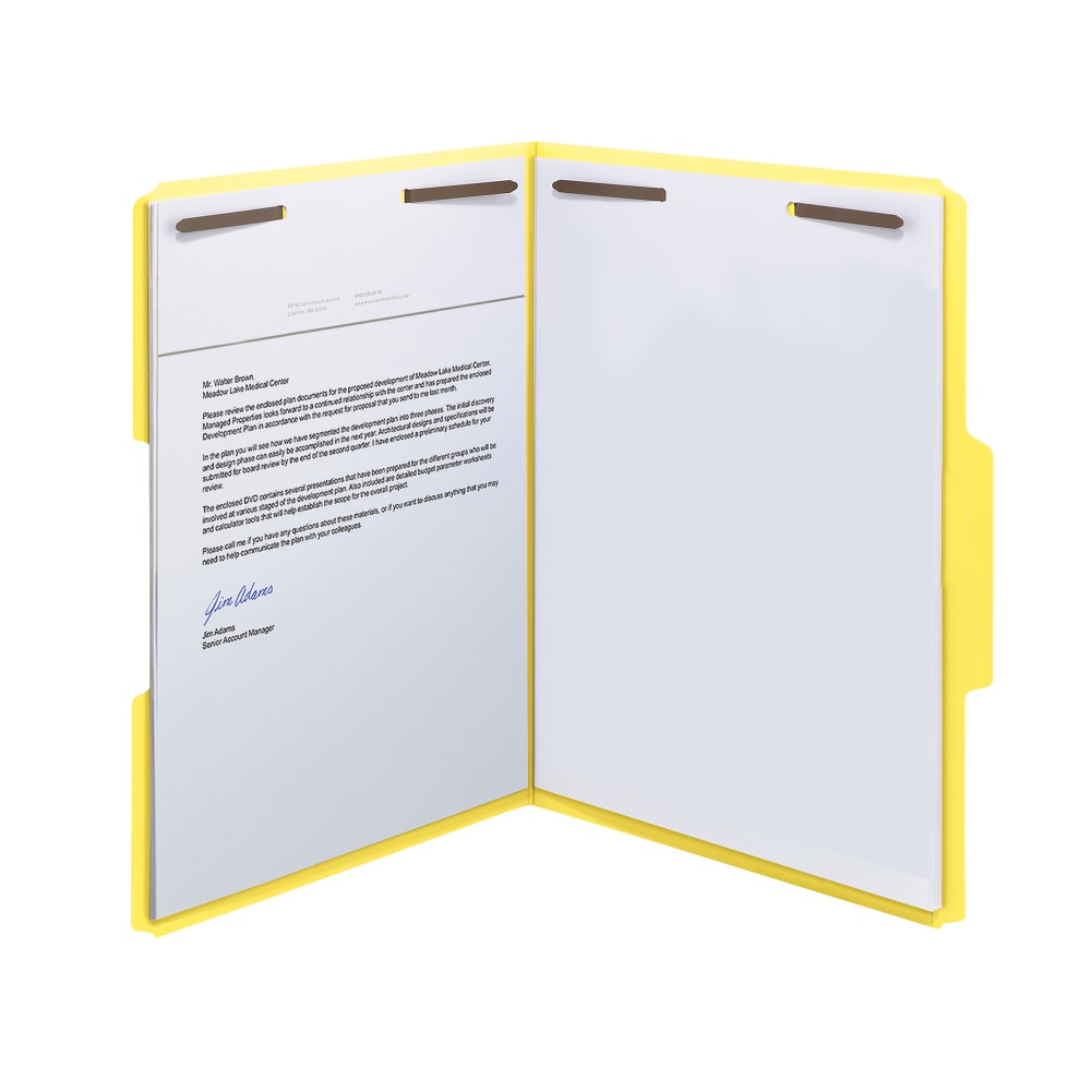 Smead Color Reinforced Tab Fastener Folders, Letter Size, 1/3 Cut, Yellow, Pack Of 50 MPN:2K2-153LY-1&3