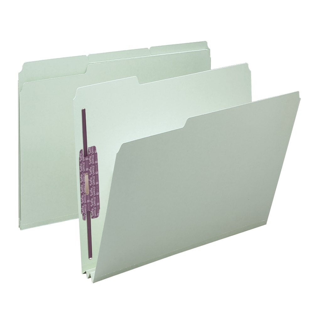 Smead Pressboard Fastener Folders With SafeSHIELD Fasteners, 2in Expansion, Letter Size, 100% Recycled, Gray/Green, Box Of 25 MPN:2K2403-1&3