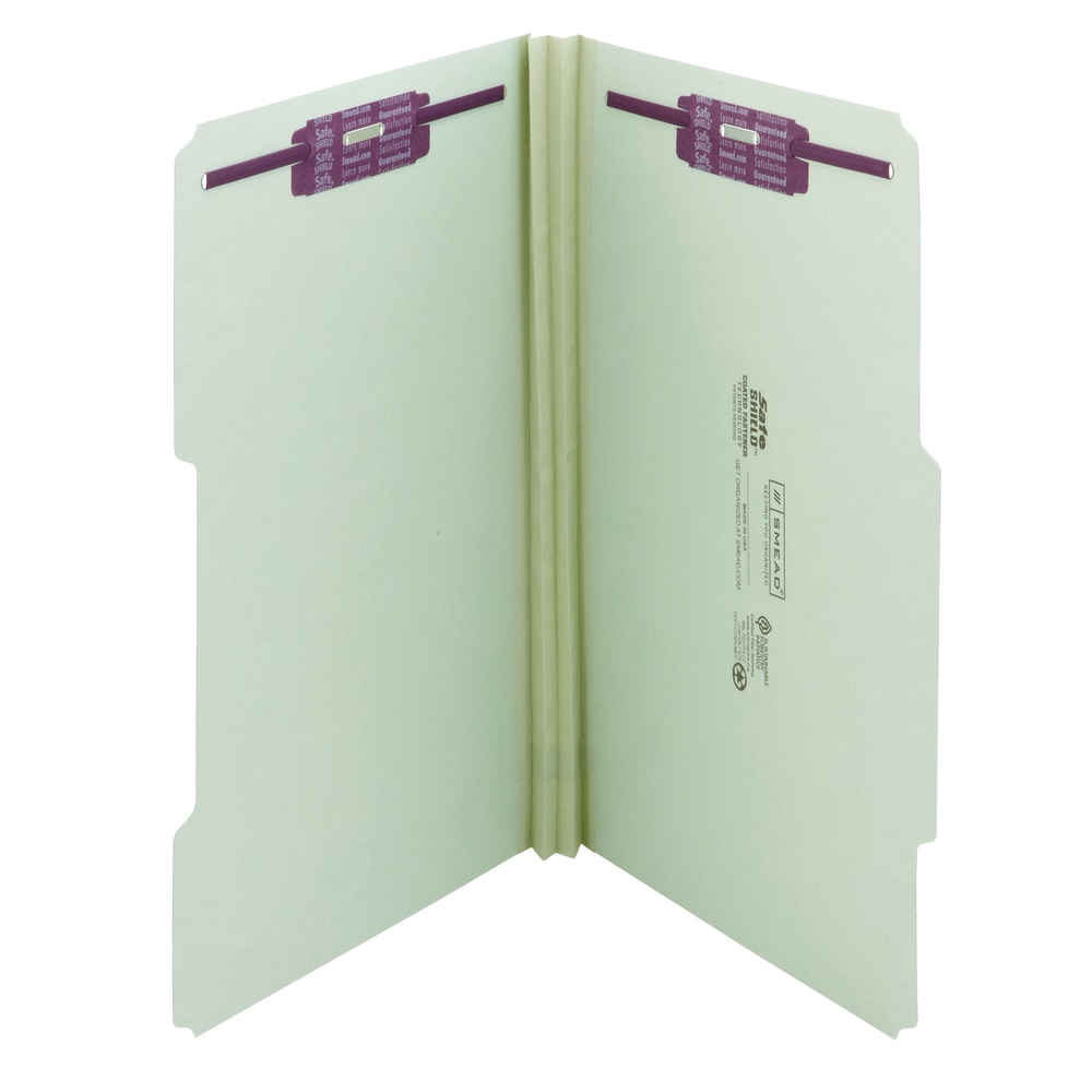 Smead Guide Height Pressboard Folders With SafeSHIELD Fasteners, 2/5 Cut, Legal Size, 2in Expansion, Gray/Green, Box Of 25 MPN:2K2502-5A-1&3