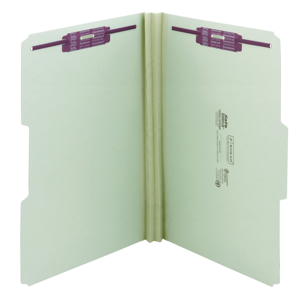Smead Pressboard Fastener Folders With SafeSHIELD Fasteners, 2in Expansion, Legal Size, 100% Recycled, Gray/Green, Box Of 25 MPN:2K2503-1&3