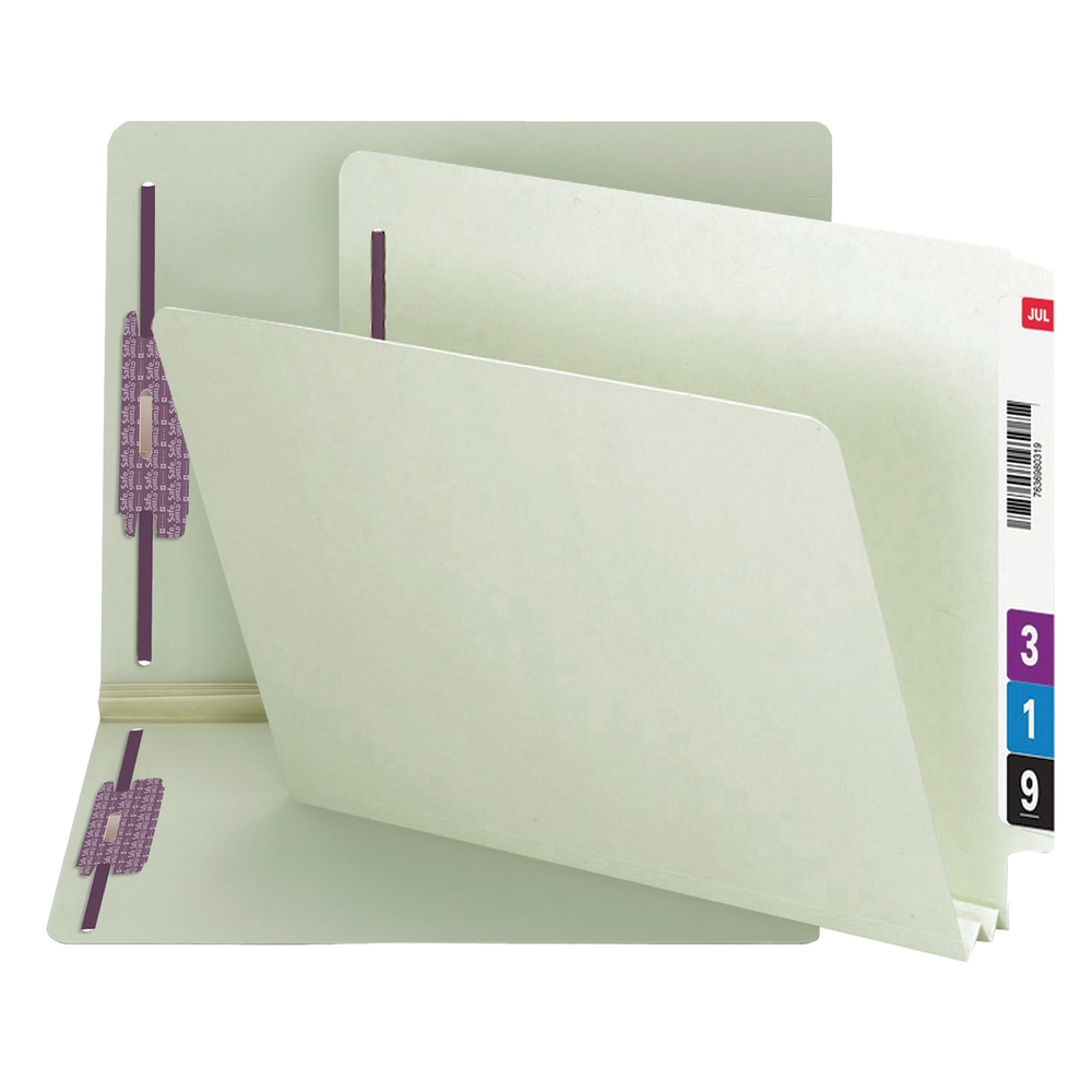 Smead Pressboard End-Tab Folders With SafeSHIELD Fastener, Straight Cut, 2in Expansion, Letter Size, Gray/Green, Pack Of 25 MPN:2K2ET400-1&3