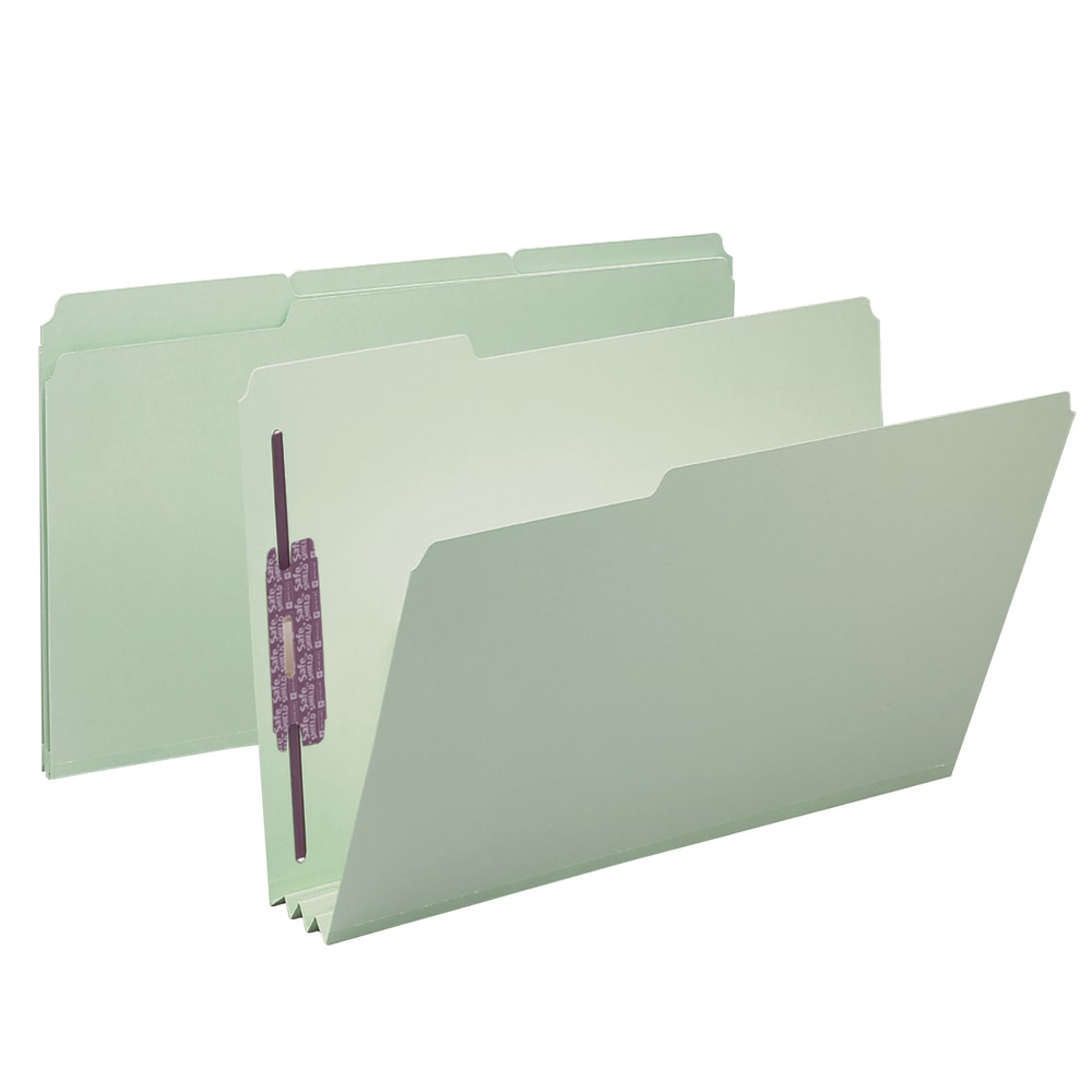 Smead Pressboard Fastener Folders With SafeSHIELD Fasteners, 3in Expansion, Legal Size, 100% Recycled, Gray/Green, Box Of 25 MPN:2K3503-1&3