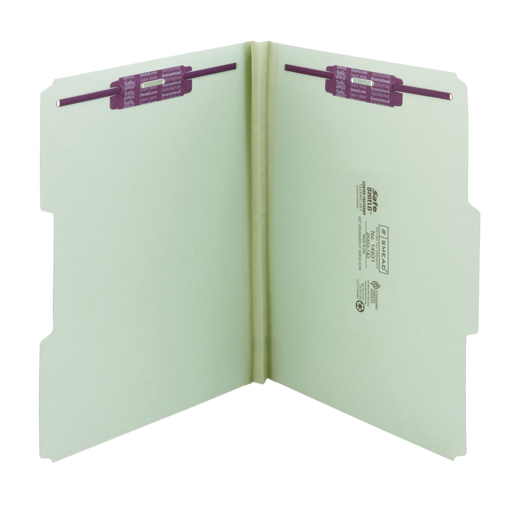 Smead Pressboard Fastener Folders With SafeSHIELD Fasteners, 1in Expansion, Letter Size, 100% Recycled, Gray/Green, Box Of 25 MPN:2K403-1&3