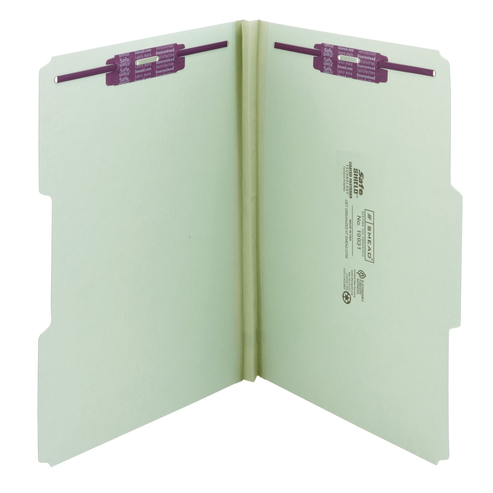 Smead Pressboard Fastener Folders With SafeSHIELD Coated Fasteners, 1in Expansion, Legal Size, 100% Recycled, Gray/Green, Box Of 25 MPN:2K503-1&3