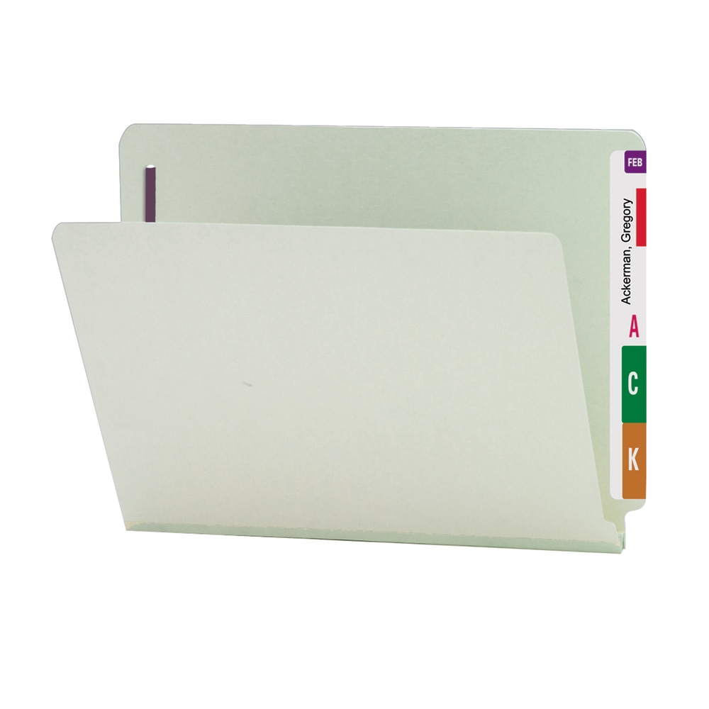 Smead Pressboard End-Tab Folders With SafeSHIELD Fastener, Straight Cut, 1in Expansion, Letter Size, Gray/Green, Pack Of 25 MPN:2KET400-1&3