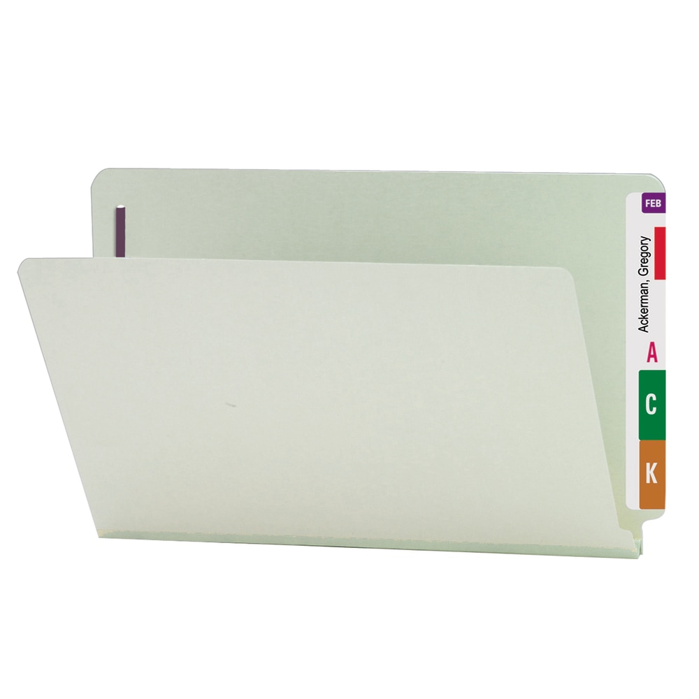 Smead Pressboard End-Tab Folders With Fasteners, Straight Cut, 1in Expansion, Legal Size, Gray/Green, Pack Of 25 MPN:2KET500-1&3