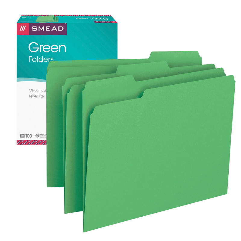 Smead Color File Folders, Letter Size, 1/3 Cut, Green, Box Of 100 (12143) MPN:53LGN
