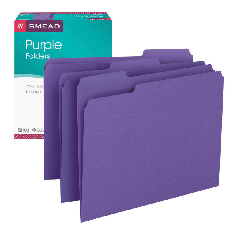Smead Color File Folders, Letter Size, 1/3 Cut, Purple, Box Of 100 MPN:53LPE
