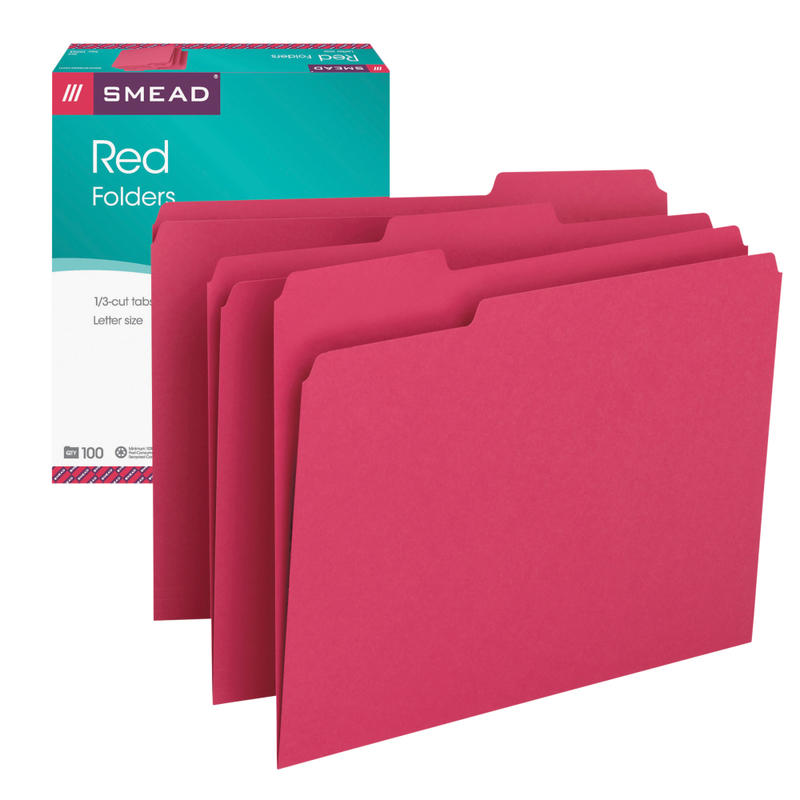Smead Color File Folders, Letter Size, 1/3 Cut, Red, Box Of 100 (12743) MPN:53LR
