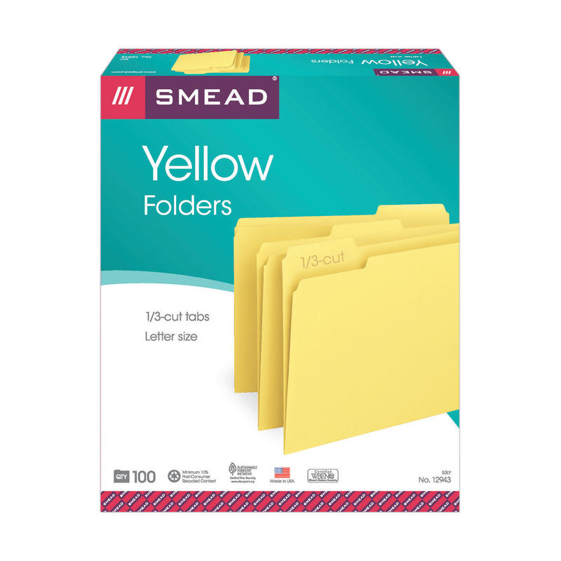 Smead Color File Folders, Letter Size, 1/3 Cut, Yellow, Box Of 100 MPN:53LY