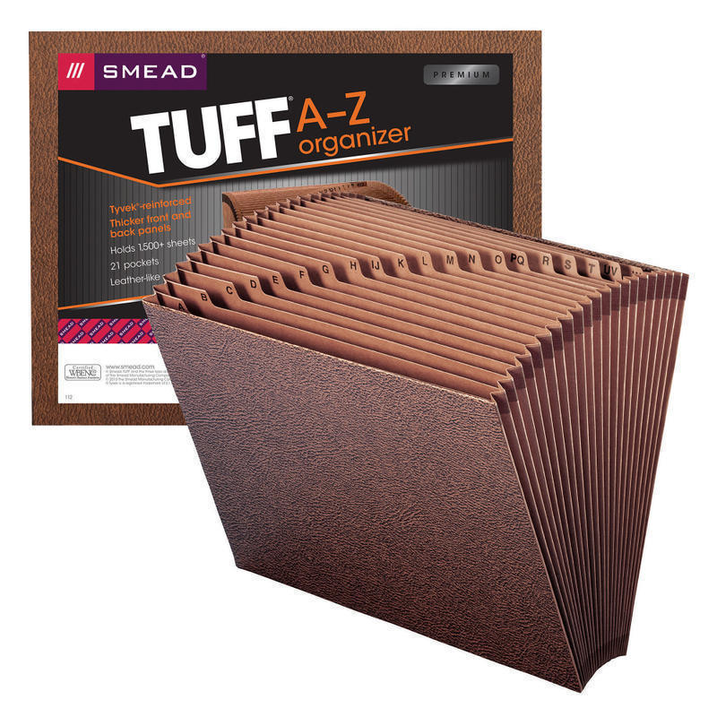 Smead TUFF Expanding File, 21 Pockets, A-Z, 12in x 10in, Letter Size, 30% Recycled, Brown MPN:70425
