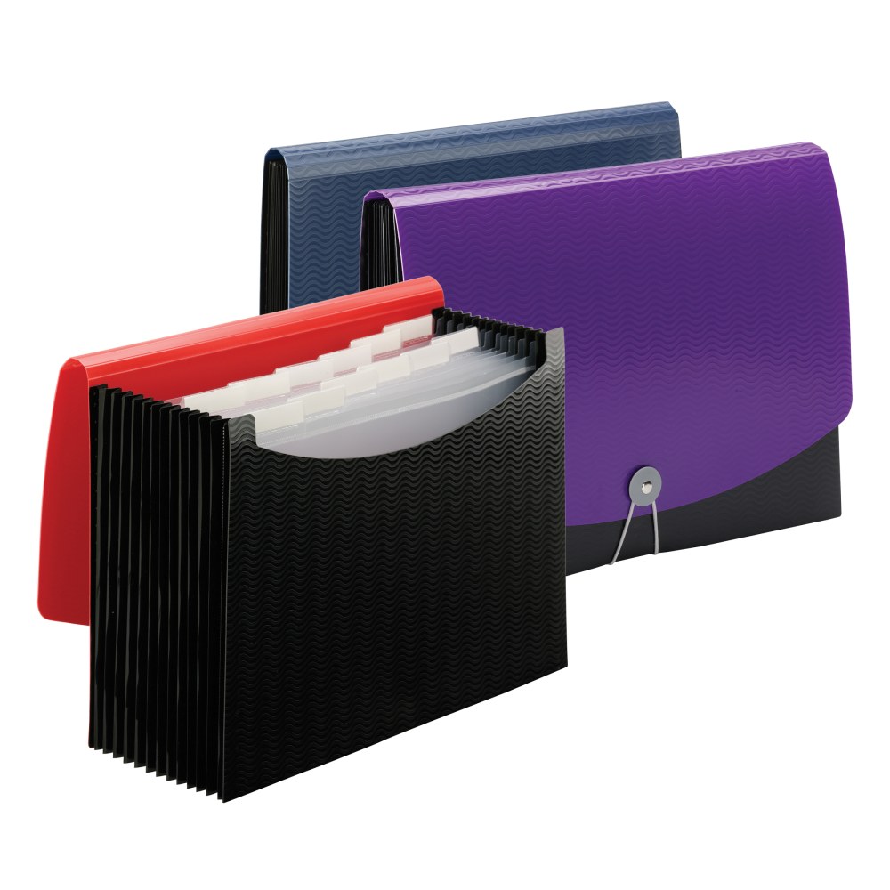 Smead Wave 12-Pocket Poly Expanding File, Letter Size, 8 1/2in x 11in, Purple/Black MPN:70862
