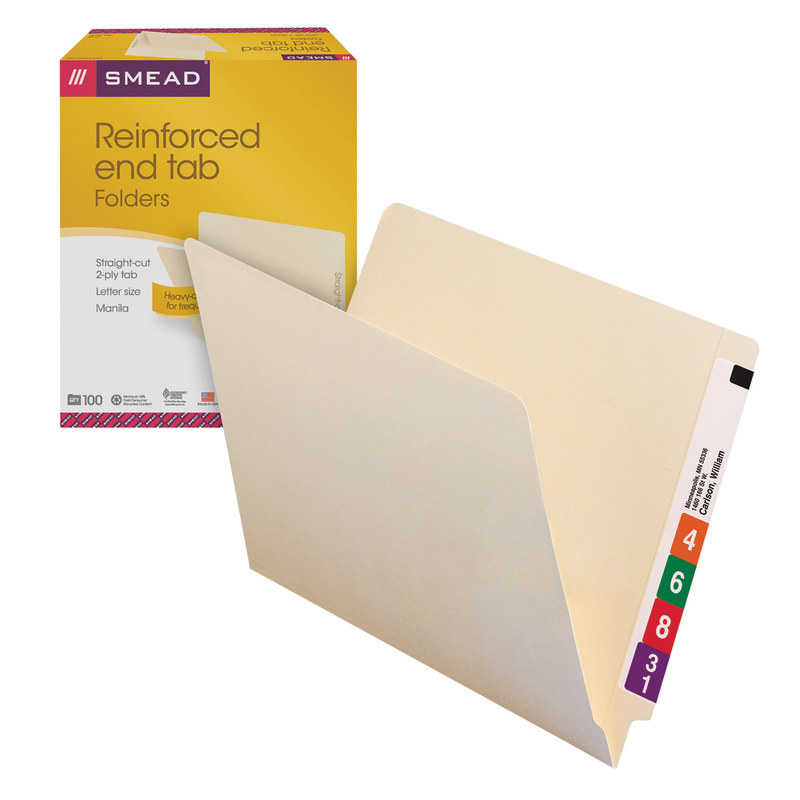 Smead Manila Reinforced End-Tab Folders, Straight Cut, Letter Size, Pack Of 100 (24110) MPN:ET2-150L