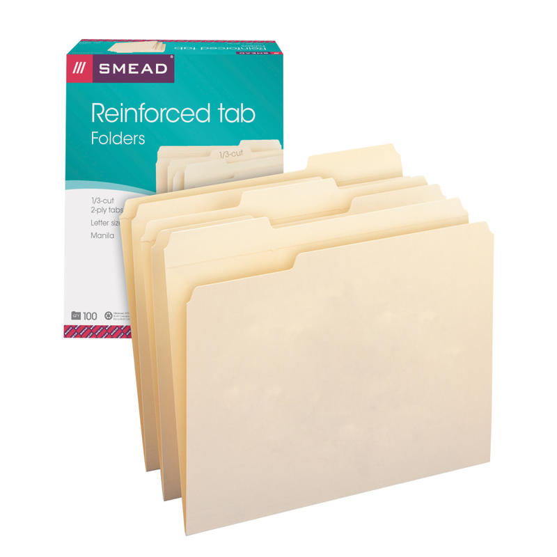 Smead Reinforced Tab File Folders, Letter Size, 1/3 Cut, Manila, Box Of 100 (Min Order Qty 3) MPN:10334