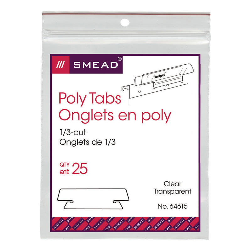 Smead Clear Hanging Poly Tabs, 3 1/2in For 1/3 Cut Tabs, Pack Of 25 (Min Order Qty 21) MPN:64615