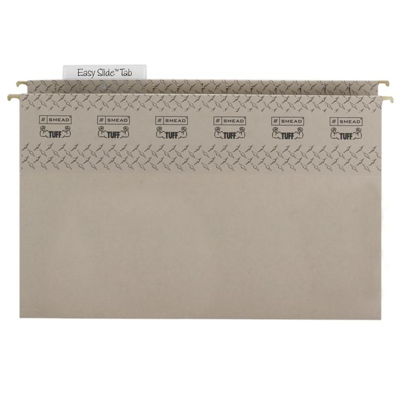 Smead TUFF Hanging Box Bottom Folder with Easy Slide Tab, 2in Expansion, Legal Size, Steel Gray, Box of 18 MPN:64340