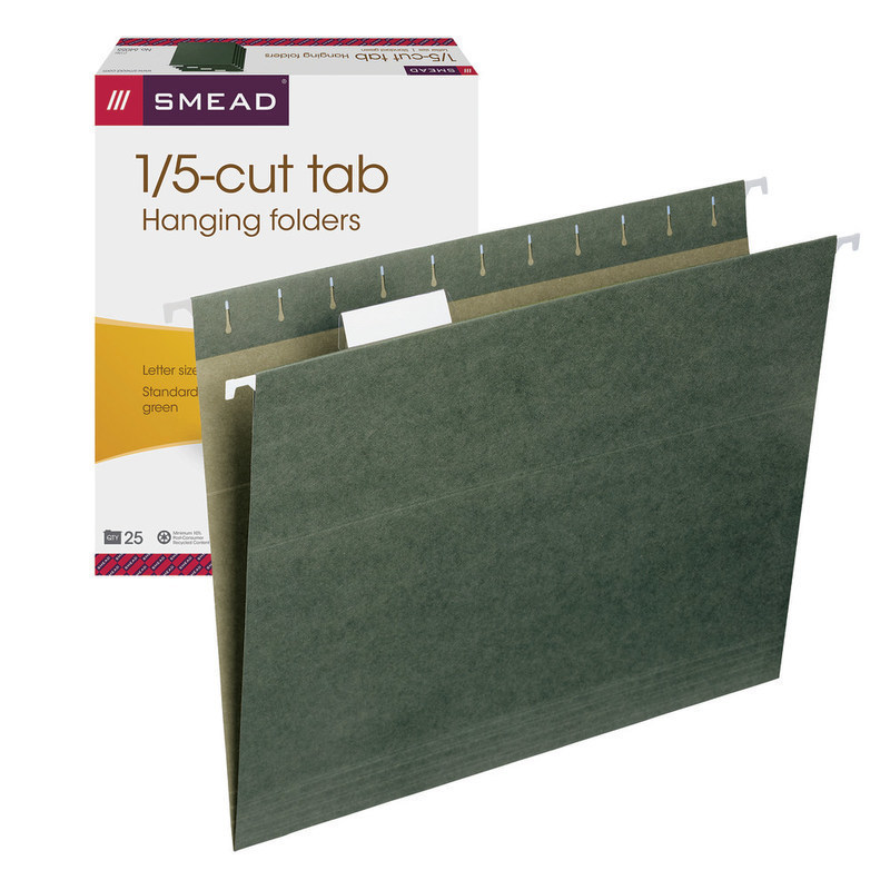 Smead Premium-Quality Hanging Folders, 1/5-Cut Tabs, Letter Size, Standard Green, Pack Of 25 Folders (Min Order Qty 4) MPN:C15H
