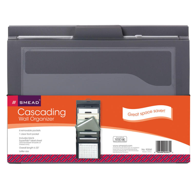 Smead 6-Pocket Cascading Wall Organizer, Letter Size, 36-1/4in x 14-1/4in, Gray MPN:SMD92061