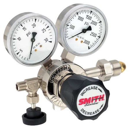 High Purity Gas Regulator, Argon, Helium, Nitrogen, Single Stage, 0.965