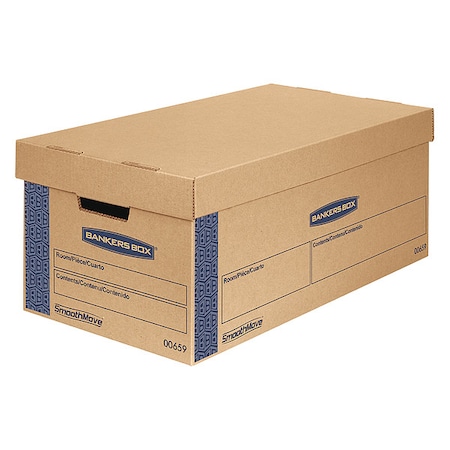 24 in x 12 in x 10 in Moving Box, Kraft, Blue Printing, Kraft Corrugated Board, Double Wall, 32 ECT MPN:0065901