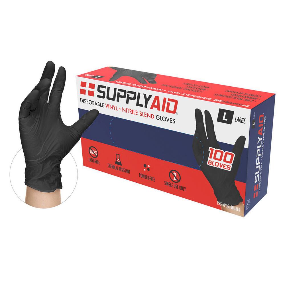Disposable Gloves: 3 mil, Nitrile-Coated, Nitrile MPN:NPDG100L-BLK - Pkg Qty 100