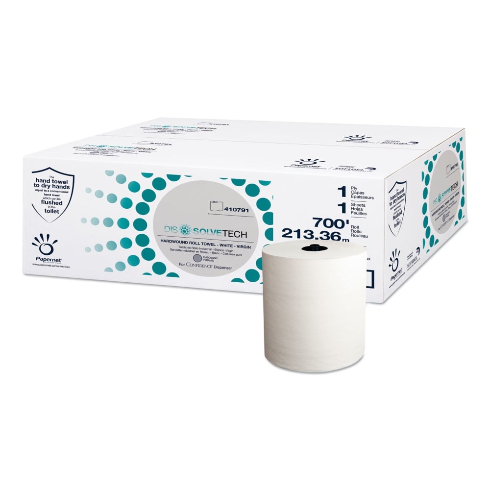 Papernet DissolveTech Paper Towel, 1-Ply, 7.5in x 700 ft, White, 6 Rolls/Carton MPN:410791