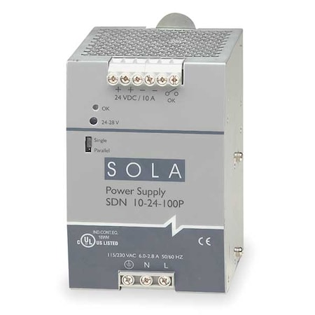 DC Power Supply, 115/230V AC, 22.5 V DC, 28.5 V DC, 240 W, 10 A, DIN Rail/Chassis MPN:SDN1024100P
