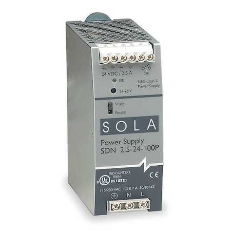 DC Power Supply, 85/264V AC, 24V DC, 60 W, 2.5 A, DIN Rail/Chassis MPN:SDN2.524100P