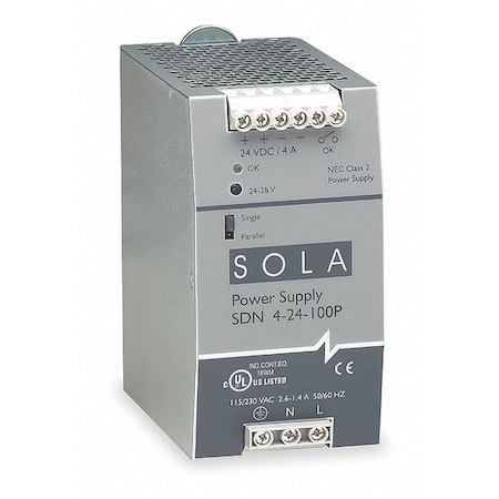DC Power Supply, 115/230V AC, 24V DC, 92 W, 3.8 A, DIN Rail/Chassis MPN:SDN424100LP