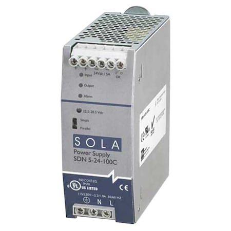 DC Power Supply, 85/264V AC, 24V DC, 120 W, 5 A, DIN Rail MPN:SDN524100C