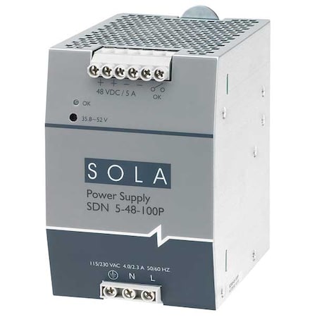 DC Power Supply, 115/230V AC, 48V DC, 240 W, 5 A, DIN Rail MPN:SDN548100P