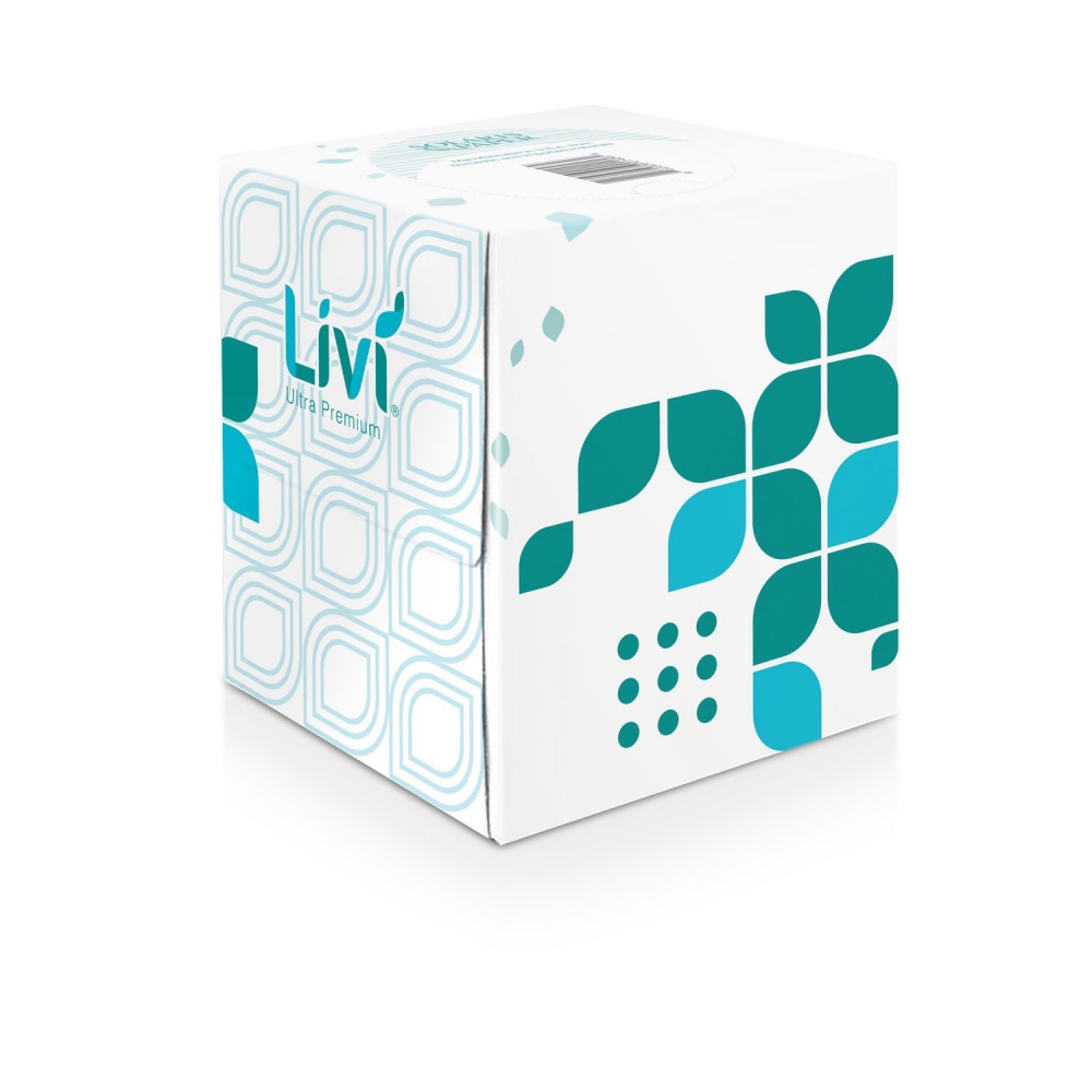 Livi Ultra Premium Facial Tissue, 2-Ply, White, Cube Box, 80 Sheets/Box, 4 Boxes/Pack, 6 Packs/Carton MPN:192101