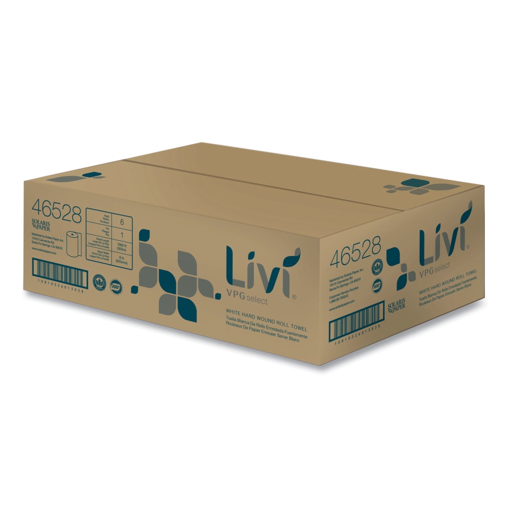 Livi VPG Select Hard Wound Roll Towel, 1-Ply, 8in x 1, 000 ft, White, 6 Rolls/Carton MPN:46528