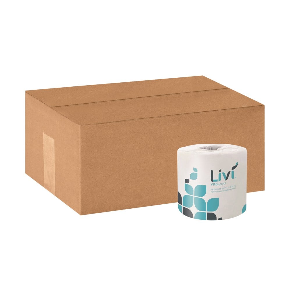 Livi Leaf VPG Bath Tissue - 2 Ply - 4.49in x 3.98in - 500 Sheets/Roll - White - Virgin Fiber - Embossed, Absorbent - For Office Building, Restroom - 80 / Carton MPN:21545