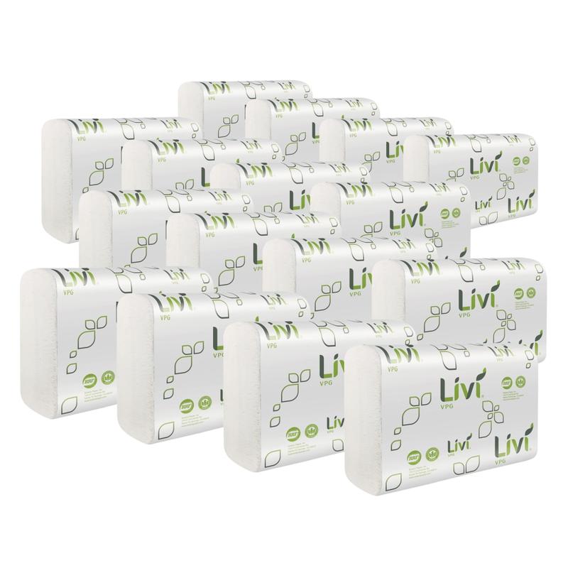 Livi VPG MultiFold Towel - 1 Ply - Multifold - 9.06in x 9.45in - White - Virgin Fiber, Paper - 250 Per Pack - 16 / Carton (Min Order Qty 2) MPN:43513