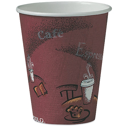 Paper Hot Drink Cups in Bistro Design, 8 oz, Maroon, PK50 MPN:378SI-0041