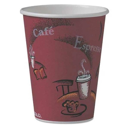 Paper Hot Drink Cups in Bistro Design, 12 oz, Maroon, PK50 MPN:412SIN-0041