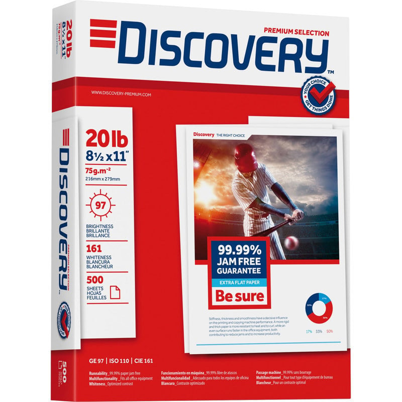 Discovery Punched Premium Selection Multi-Use Printer & Copy Paper, Ultra White, Letter (8.5in x 11in), 2500 Sheets Per Case, 20 Lb, 97 Brightness, Case Of 5 Reams (Min Order Qty 2) MPN:00101