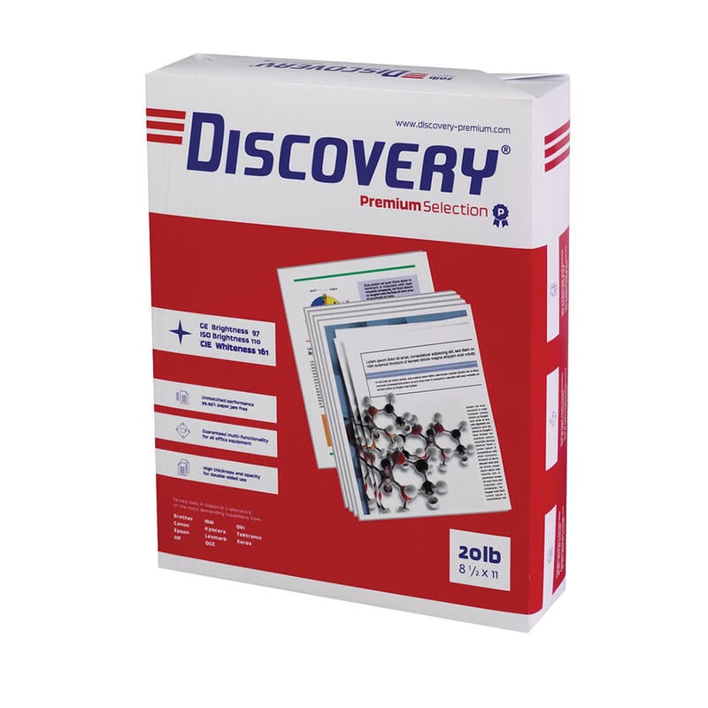 Soporcel Discovery Multi-Use Printer & Copy Paper, White, Letter (8.5in x 11in), 5000 Sheets Per Case, 20 Lb, 97 Brightness, Case Of 10 Reams MPN:12534