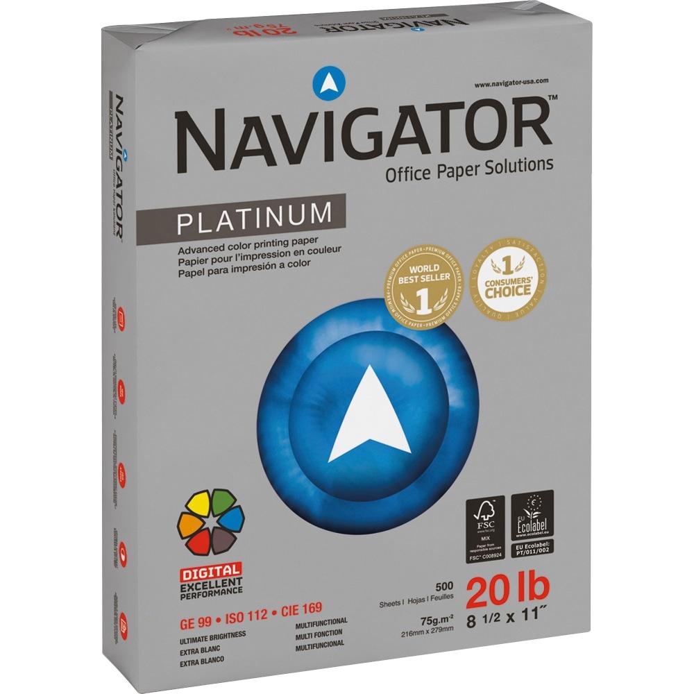 Navigator Platinum Office Multi-Use Paper, Letter Size (8 1/2in x 11in), 20 Lb, Smooth, Bright White, Carton Of 5,000 Sheets MPN:NPL1120