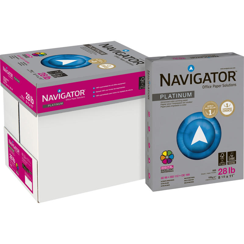 Navigator Platinum Office Multi-Use Paper, Letter Size (8 1/2in x 11in), 28 Lb, Smooth, Bright White, Carton Of 2,500 Sheets MPN:NPL1128