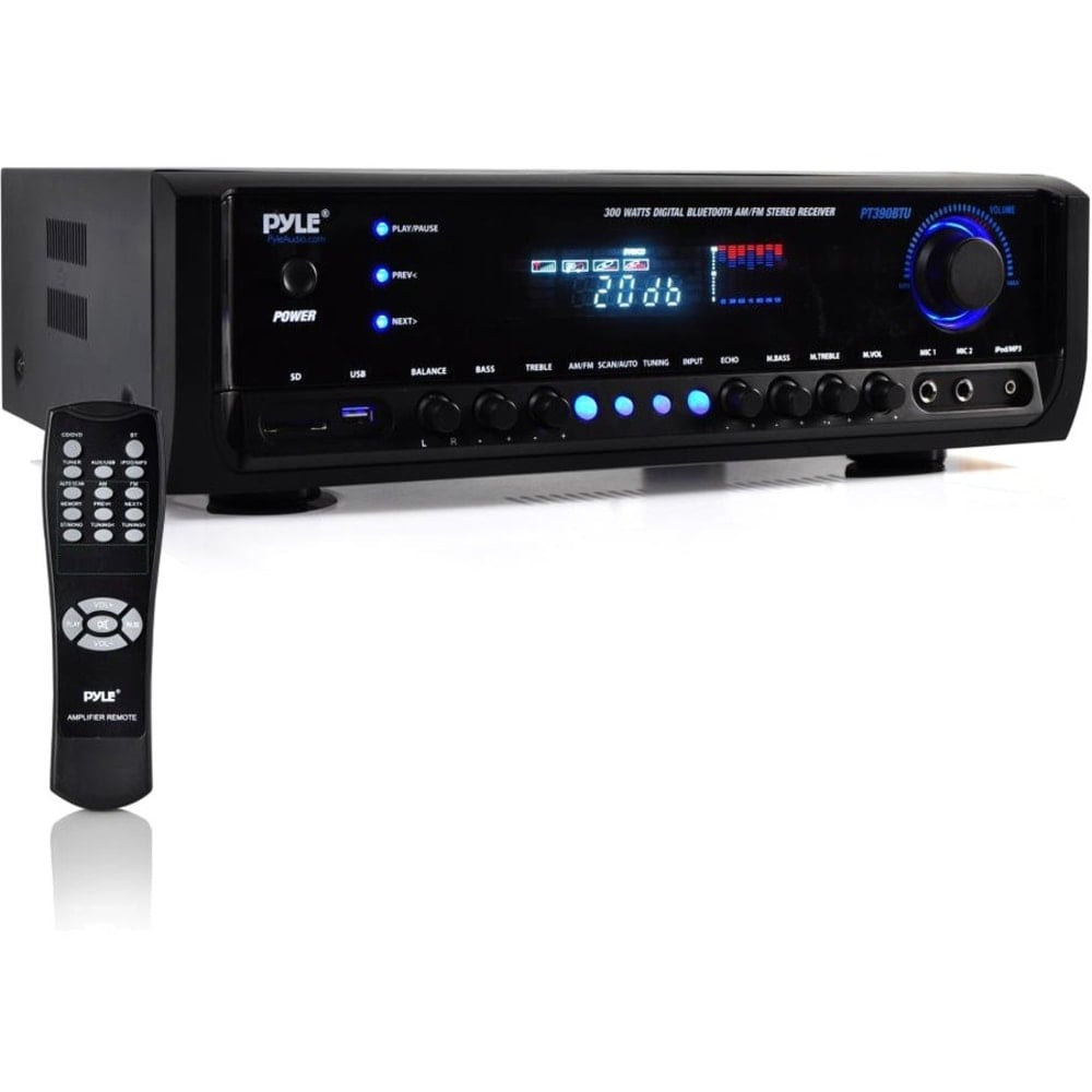 PyleHome PT390BTU AM/FM Receiver - 4 Channel - Black - 20 Hz to 20 kHz - AM, FM - Bluetooth - USB MPN:PT390BTU