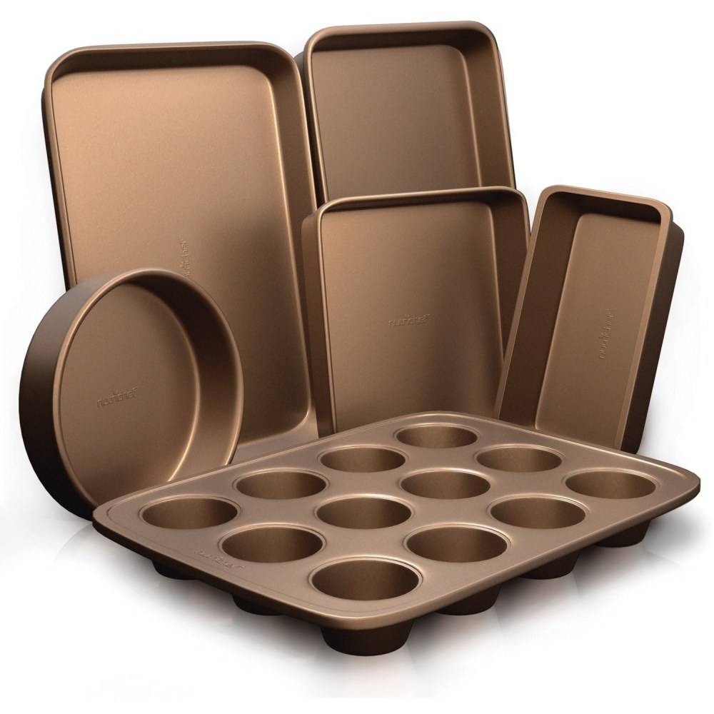 NutriChef 6-Piece Nonstick Kitchen Bakeware Set NCBK6TR7 - Baking, Breading, Cake - Gold - Carbon Steel Body - 6 Piece MPN:NCBK6TR7