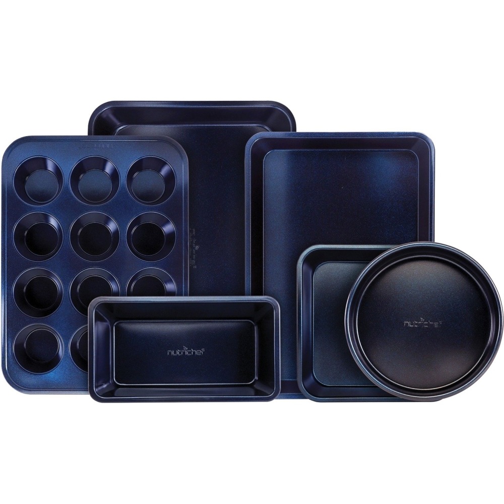 NutriChef NCBK6TRB Bakeware - Baking, Cake, Breading, Serving, Cooking - Dishwasher Safe - Blue - Carbon Steel Body - 1 Set MPN:NCBK6TRB