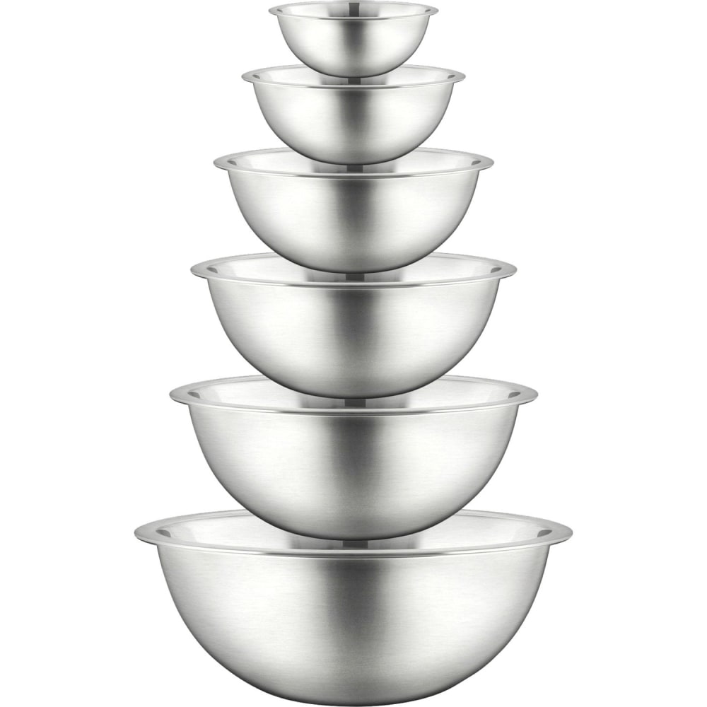 NutriChef Kitchen Mixing Bowls - Food Mixing Bowl Set, Stainless Steel (6 Bowls) - Mixing, Serving, Marinating - NCMB6PC MPN:NCMB6PC