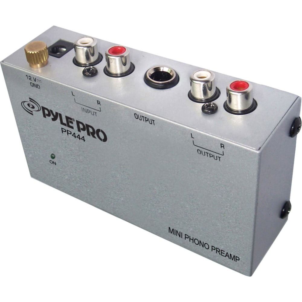 PylePro Ultra-Compact Phono Turntable Preamp, 4-1/4inH x 1-1/4inW x 2-1/2inD, Silver, PYLPP444 MPN:PP444