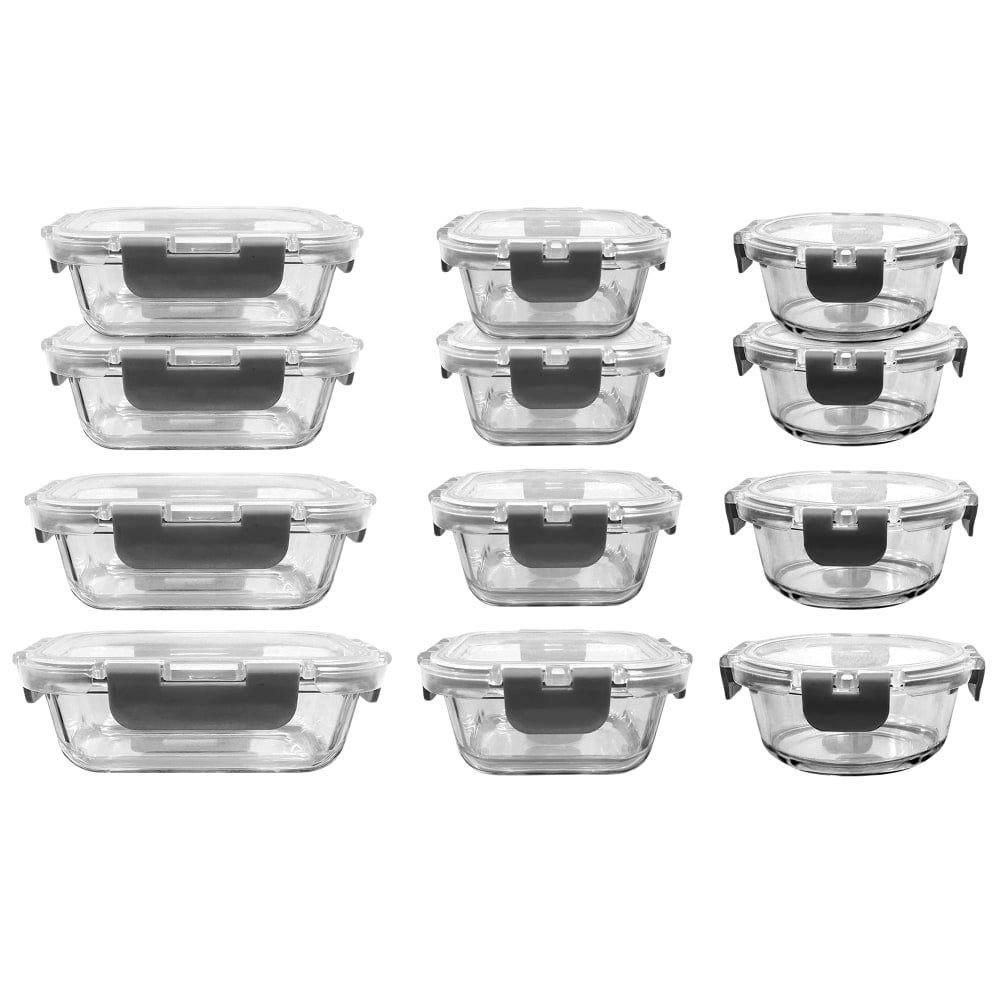 NutriChef Stackable Borosilicate Glass Food Storage Containers Set, 8inH x 16-1/4inW x 12inD, Clear, Set Of 24 Pieces MPN:NCGLGY