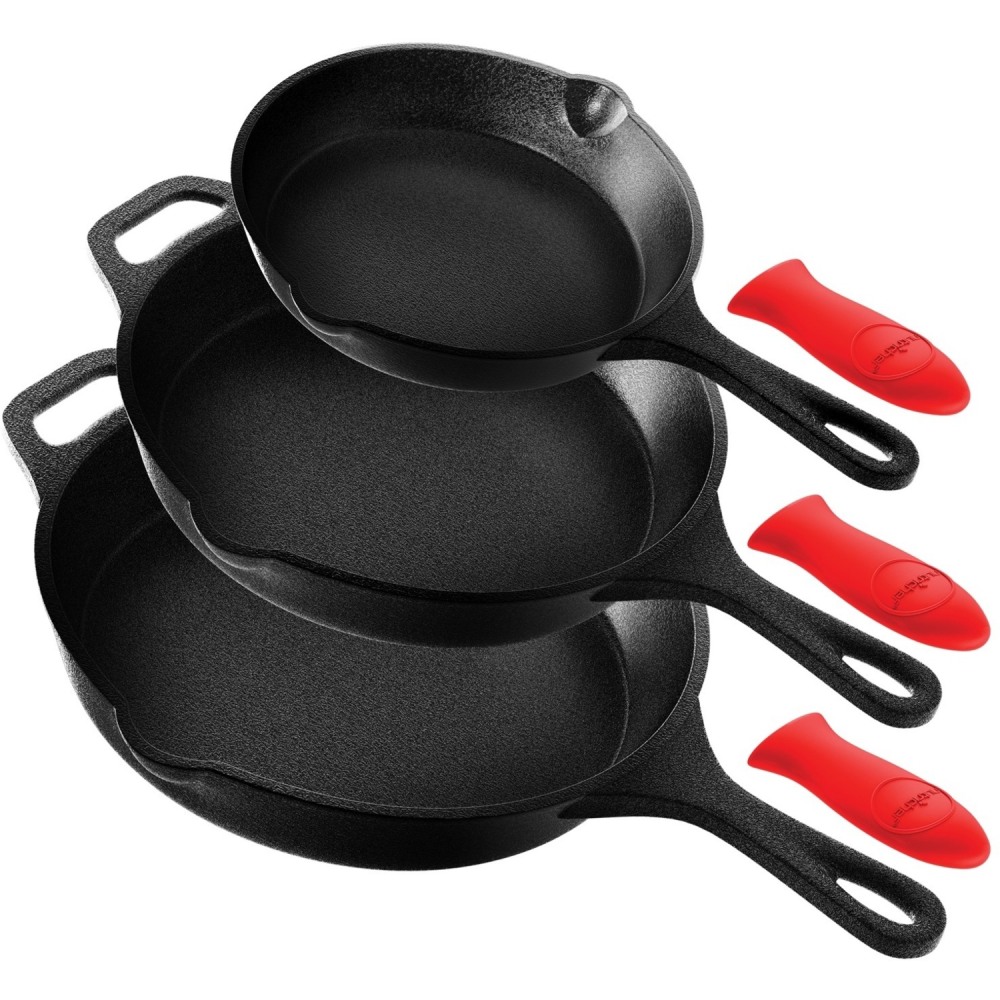 NutriChef 14-Inch Cast Iron Pizza/Baking Pan - 3 Pieces - Cooking - Oven Safe - 8in Skillet - 10in 2nd Skillet - NCCIPS3P49 MPN:NCCIPS3P49