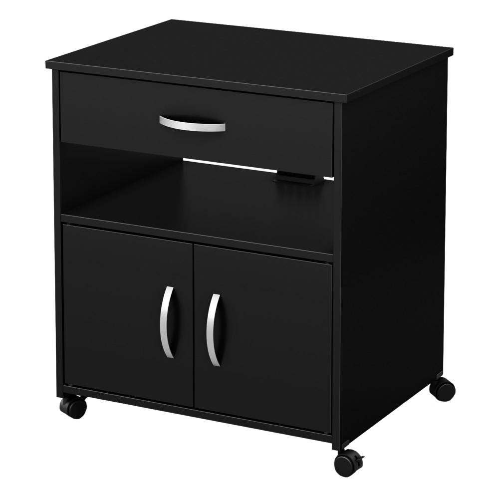 South Shore Axess 19inD Vertical 1-Drawer Microwave Cart On Wheels, Pure Black MPN:10013