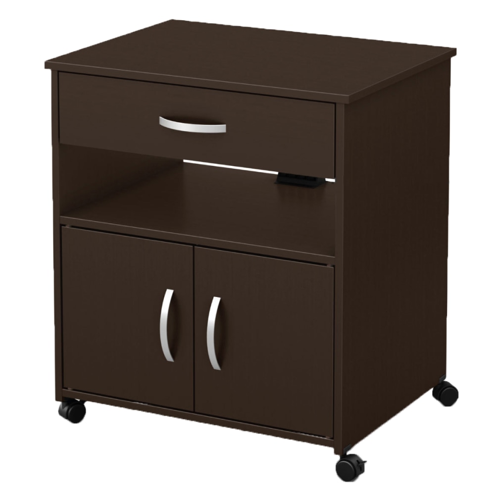 South Shore Axess 19inD Vertical 1-Drawer Microwave Cart On Wheels, Chocolate MPN:10014